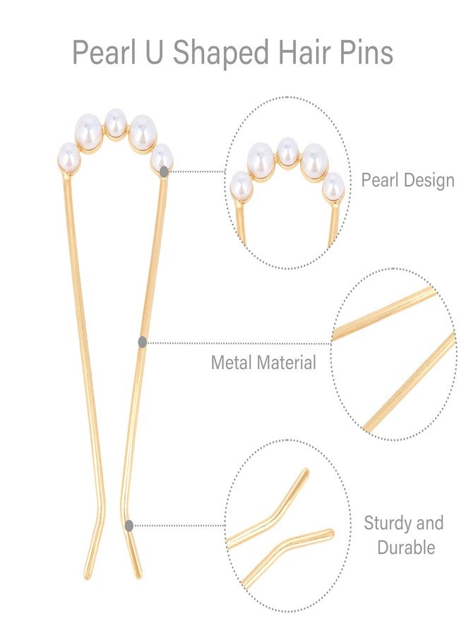 Amariver French Hair Pins 2Pcs Pearl Hairpins for Women U Shaped Hair Pins Metal French Hair Pin Hair Fork for Buns Twist Hair Pin for Long Hair - Image 2